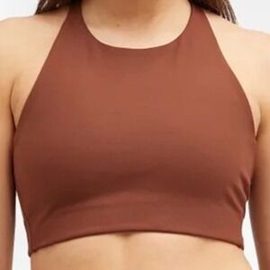 Girlfriend Collective Topanga Halter Sports Bra Brown Medium NWT